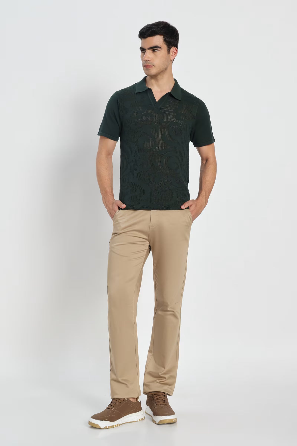 Rauth Men Self-Design Textured Knitted Polo Collar Casual T-Shirt