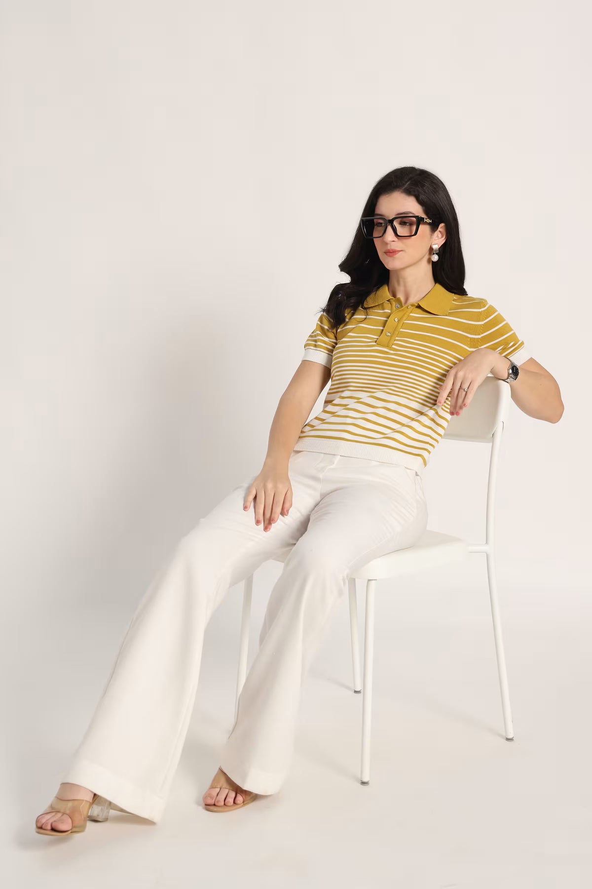 Rauth Women’s Striped Polo Neck T-Shirt Half Sleeve Knitted Top Regular Fit Casual Stylish Ribbed Collar Button Placket T-Shirt for Women