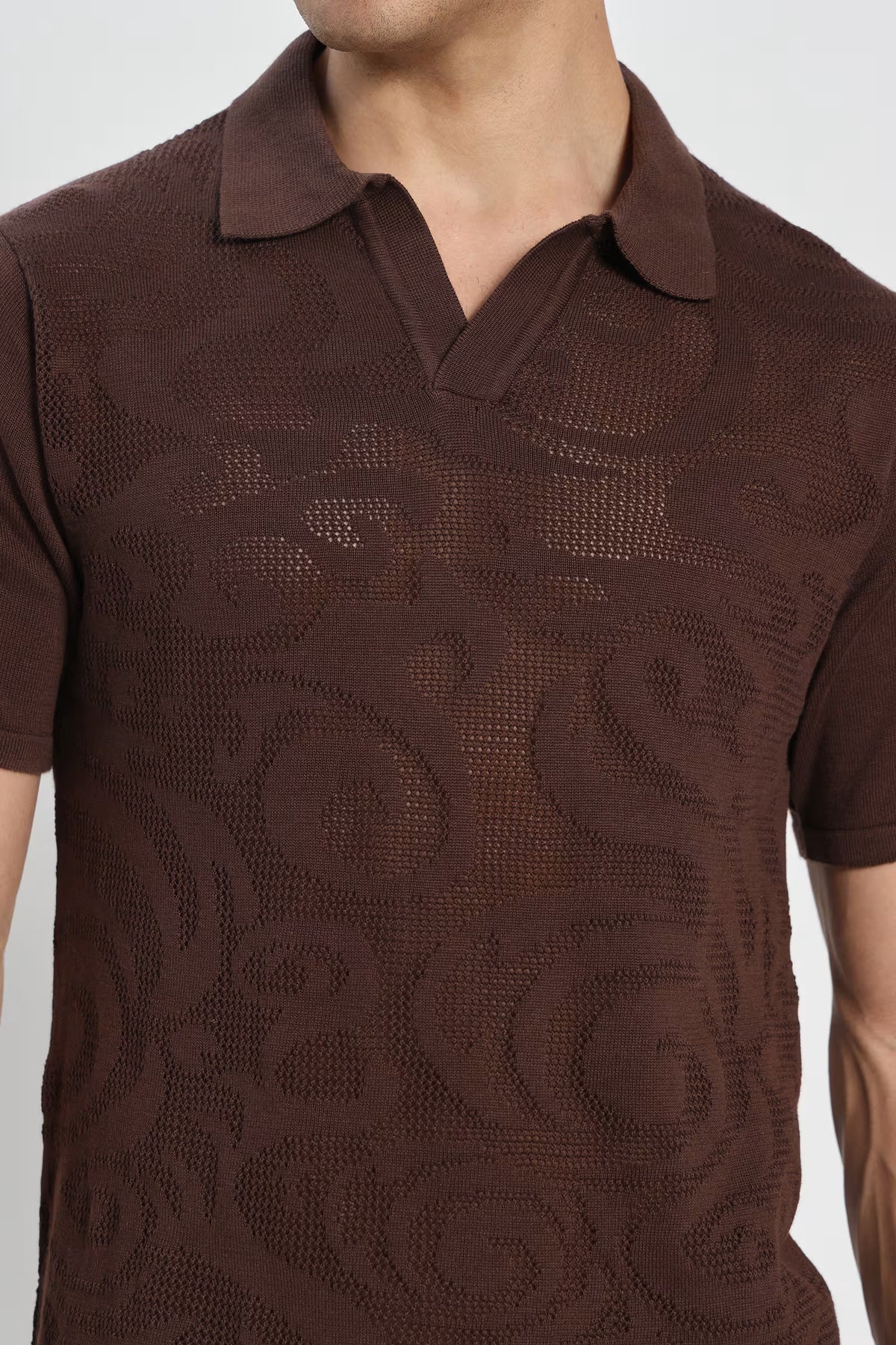 Rauth Men Self-Design Textured Knitted Polo Collar Casual T-Shirt