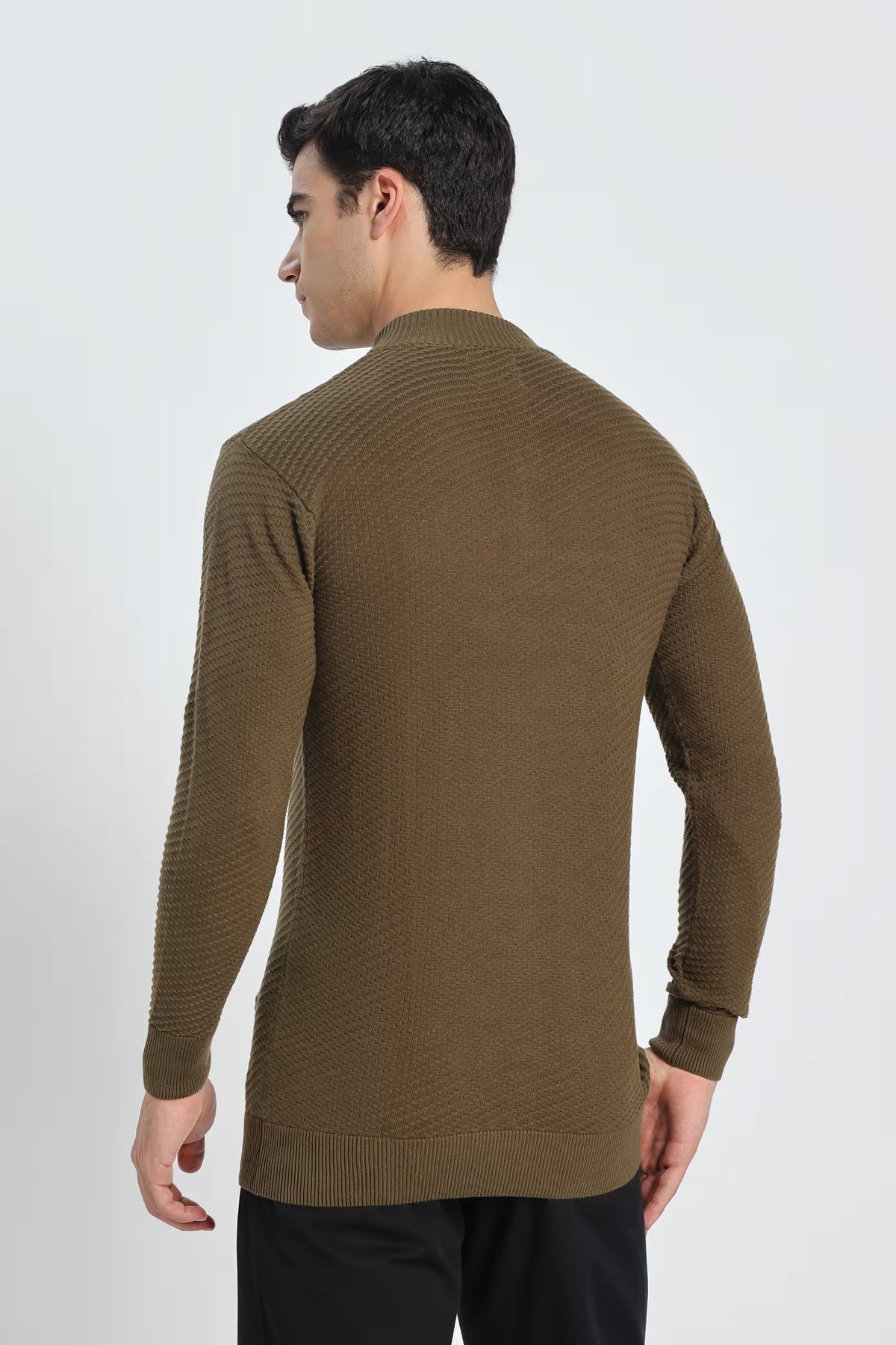Rauth Men's Solid Half-Zip High Neck Full Sleeve Casual Knitted T-Shirt / Sweater