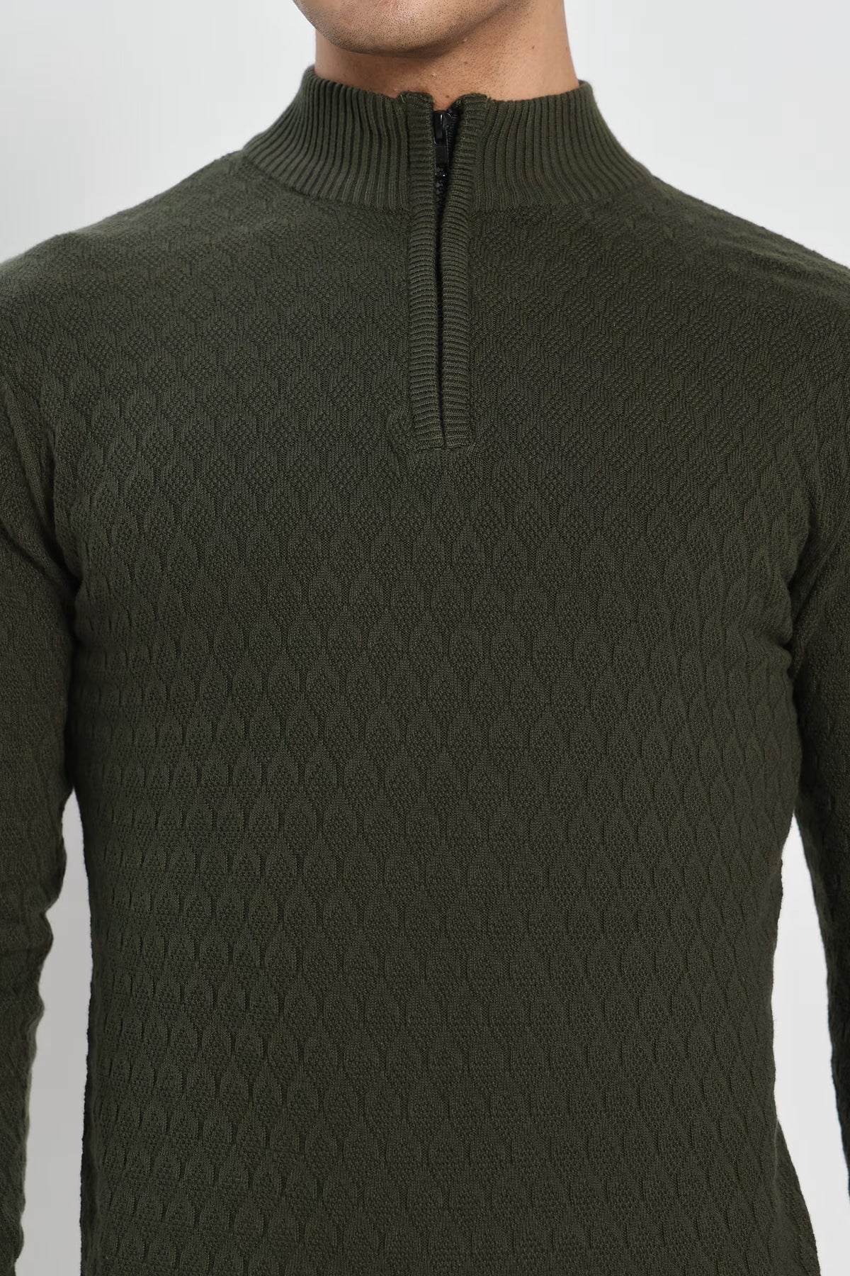 Rauth Men's Solid Half-Zip High Neck Full Sleeve Casual Knitted T-Shirt / Sweater