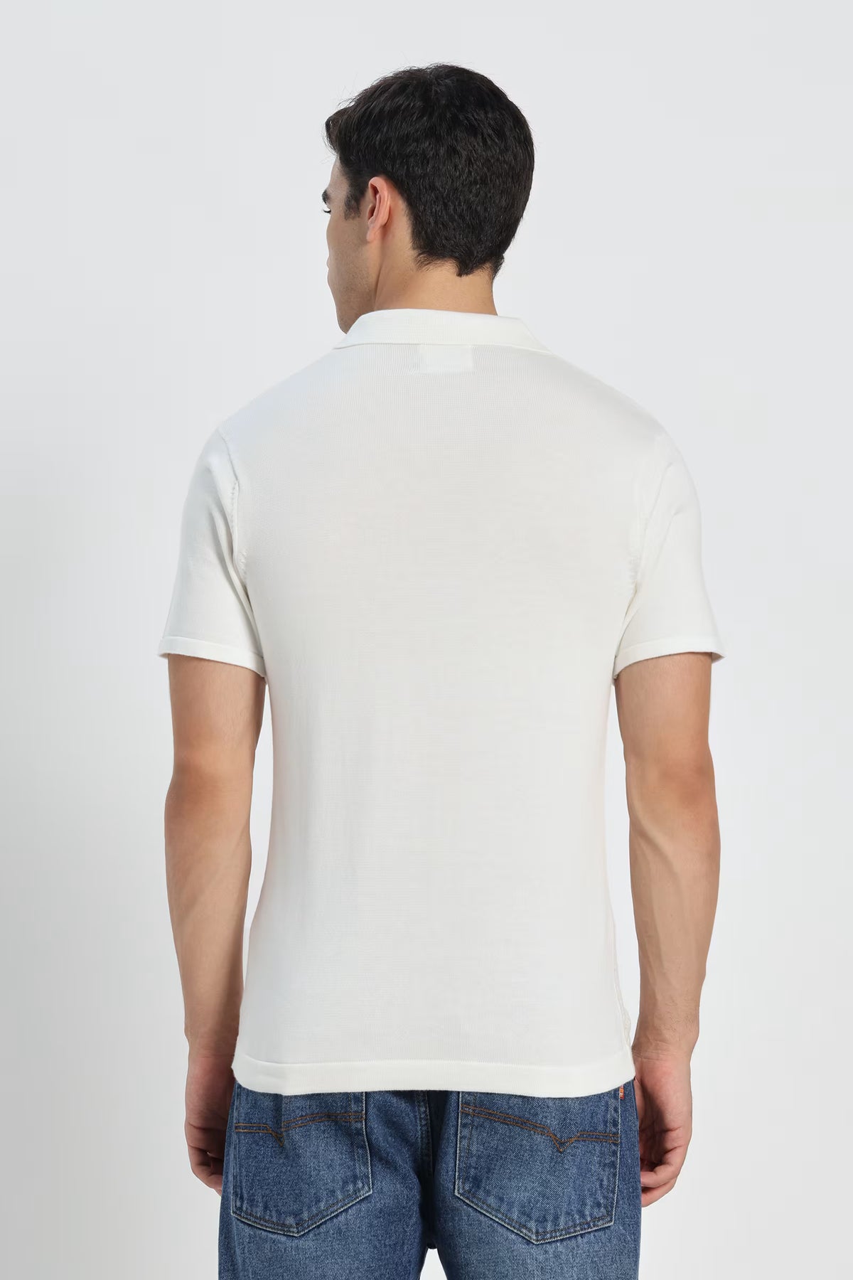 Rauth Men Cable Knitted Textured Polo Collar Casual T-Shirt