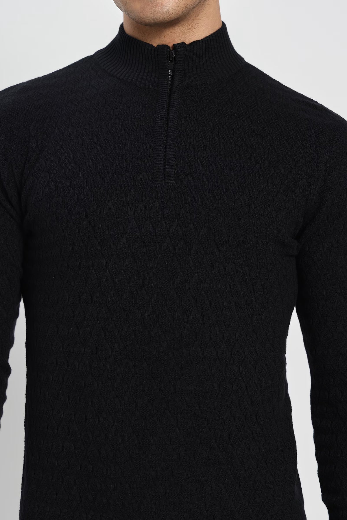 Rauth Men's Solid Half-Zip High Neck Full Sleeve Casual Knitted T-Shirt / Sweater
