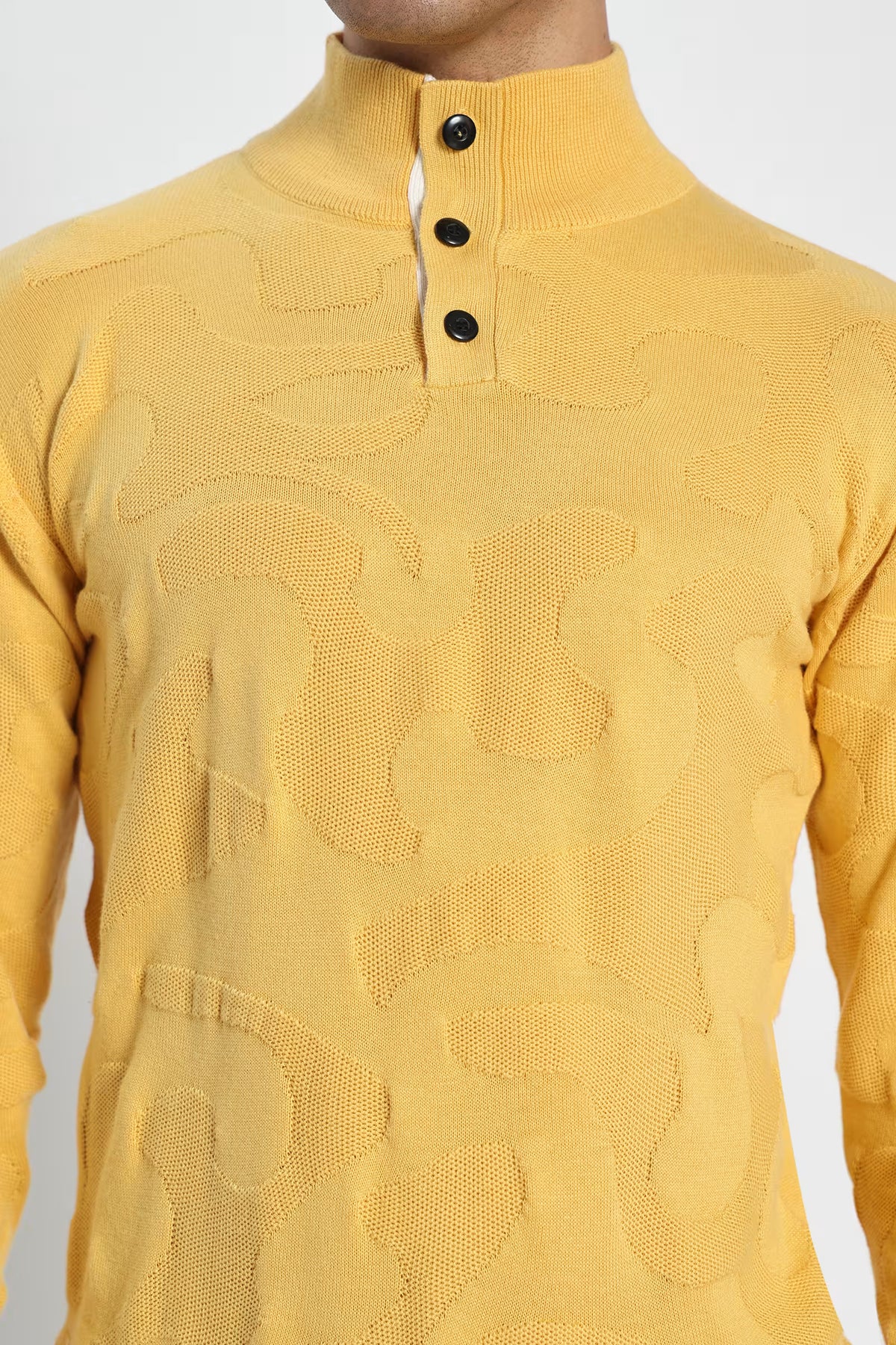 Rauth Men Textured Knitted Mock Neck Full Sleeve Casual T-Shirt / Sweater