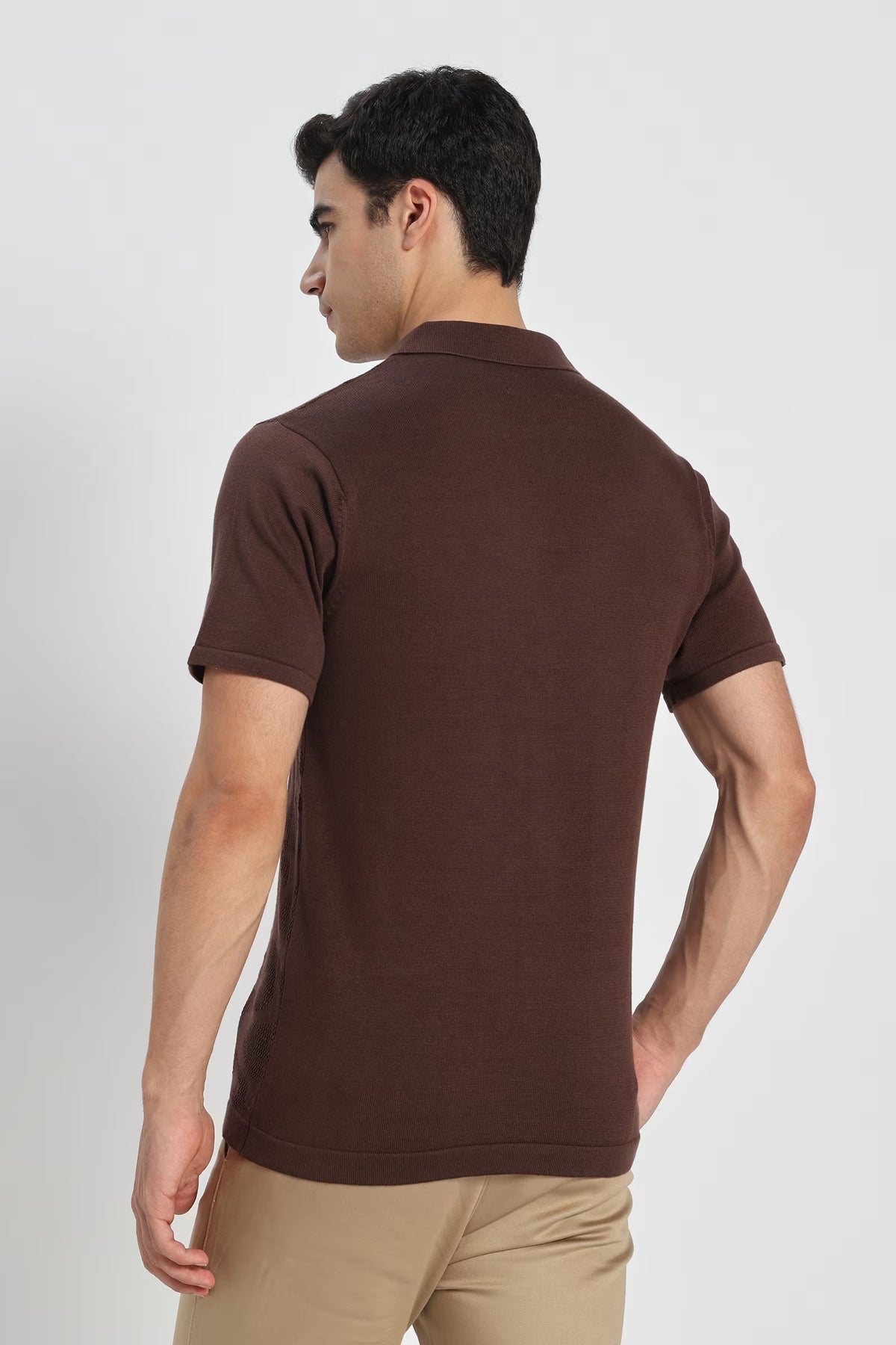 Rauth Men Self-Design Textured Knitted Polo Collar Casual T-Shirt