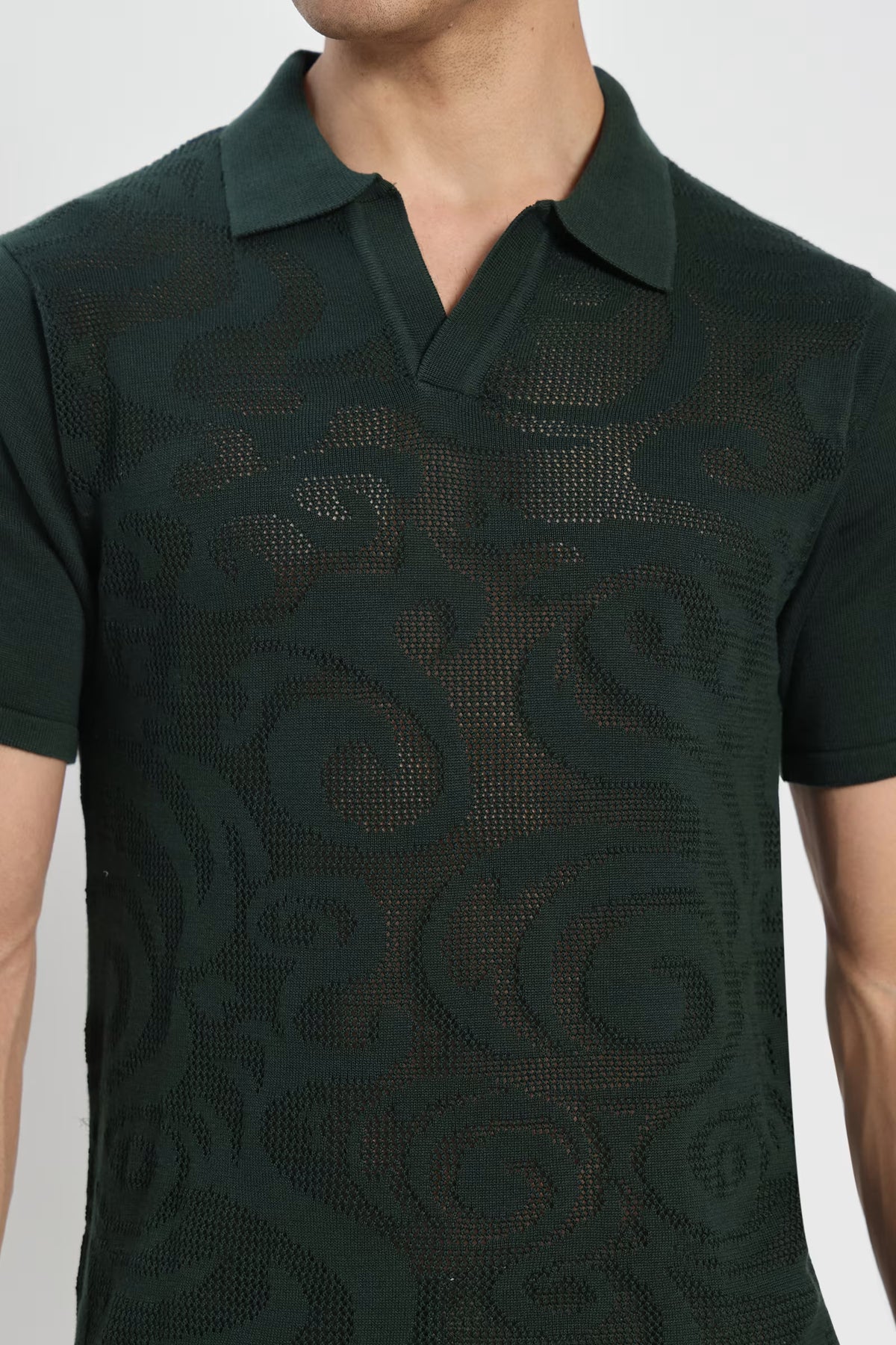 Rauth Men Self-Design Textured Knitted Polo Collar Casual T-Shirt