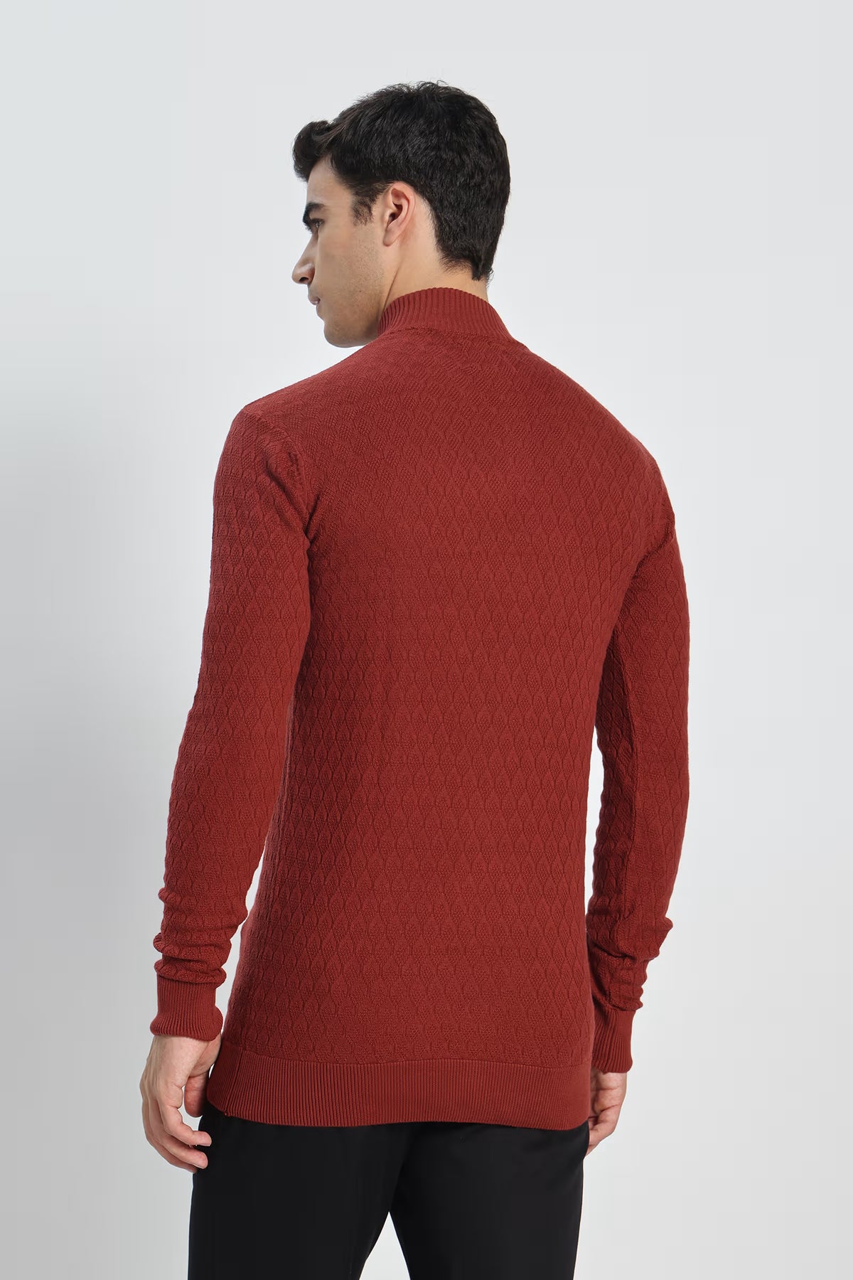 Rauth Men's Solid Half-Zip High Neck Full Sleeve Casual Knitted T-Shirt / Sweater