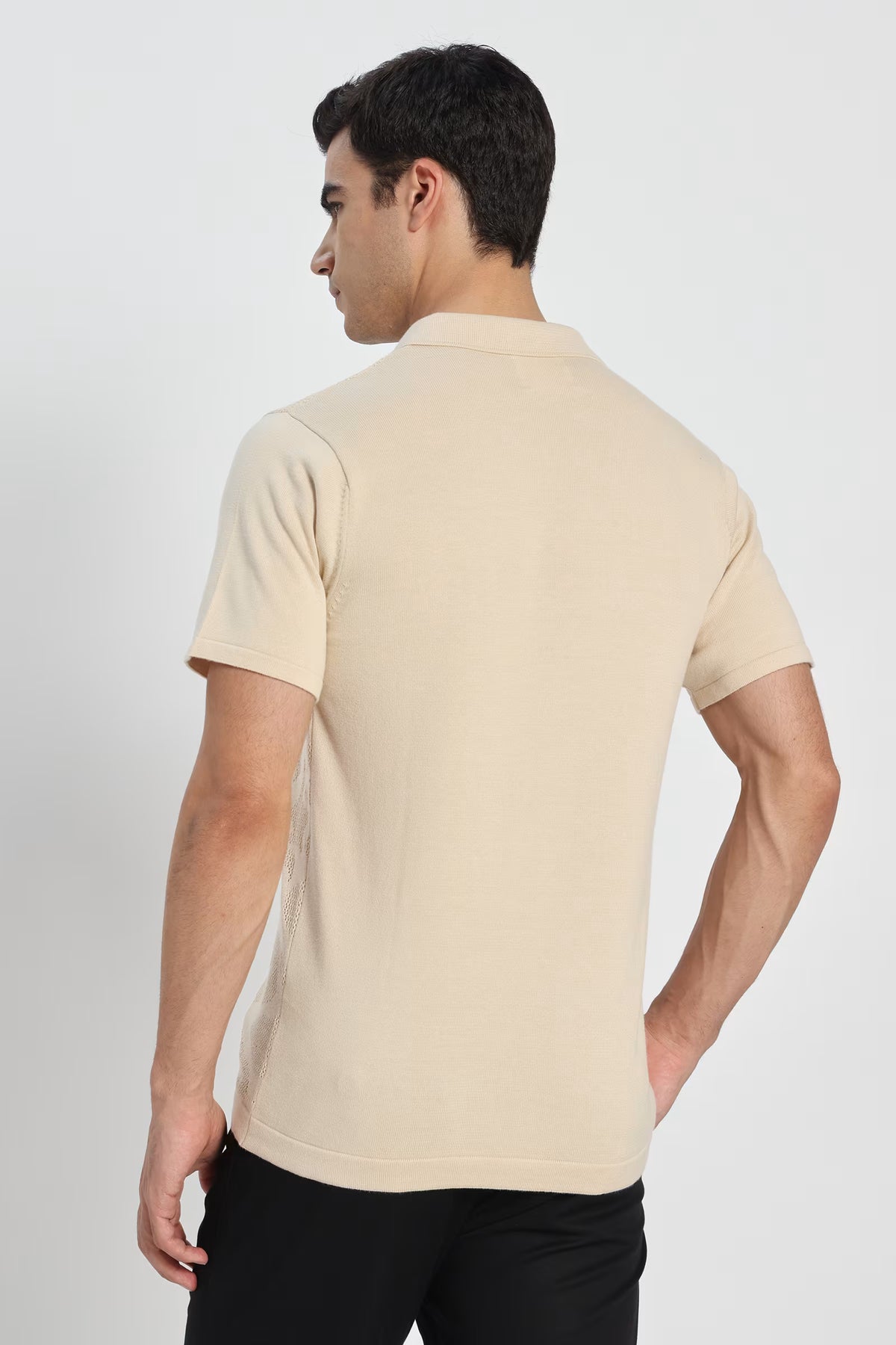 Rauth Men Self-Design Textured Knitted Polo Collar Casual T-Shirt