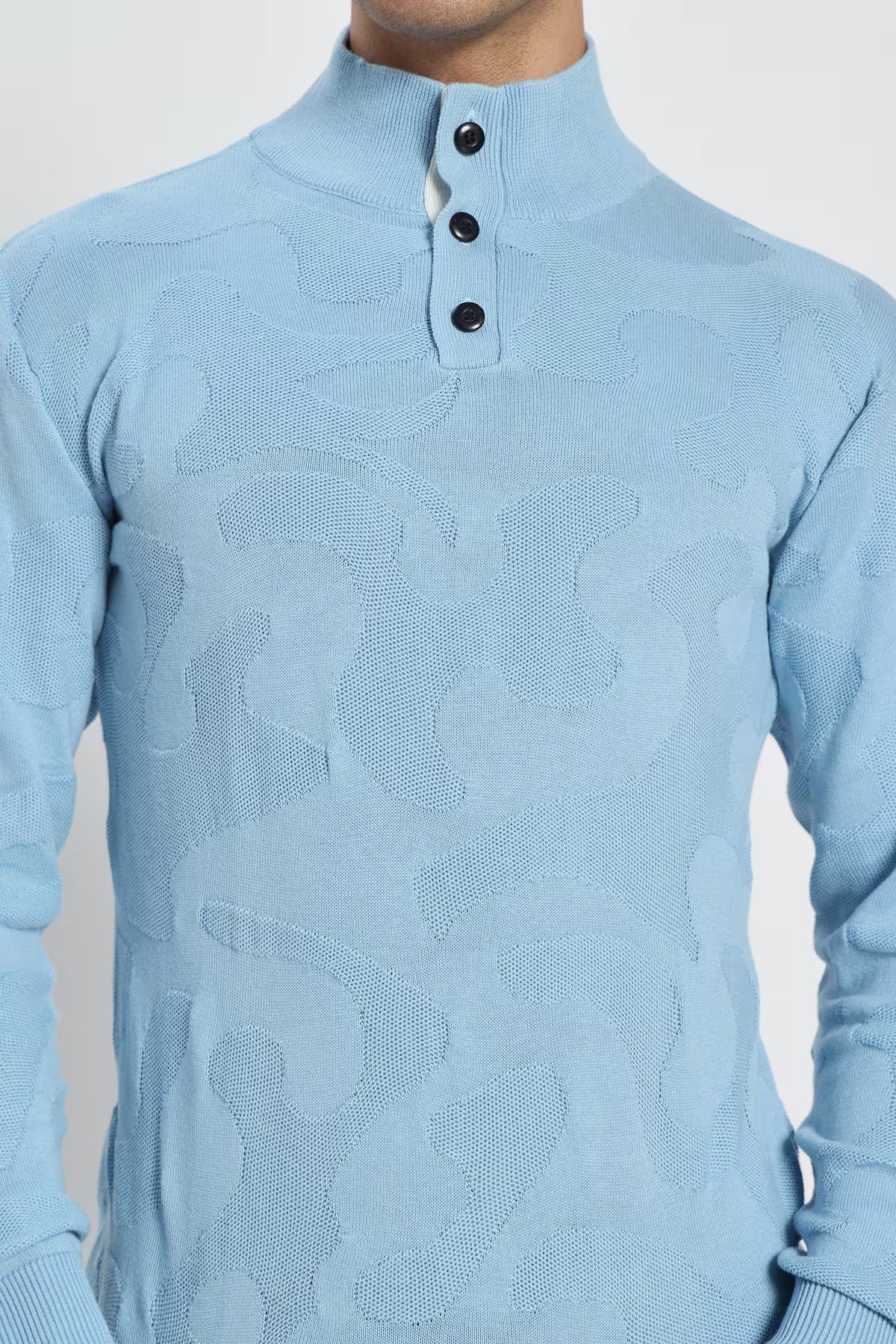 Rauth Men Textured Knitted Mock Neck Full Sleeve Casual T-Shirt / Sweater