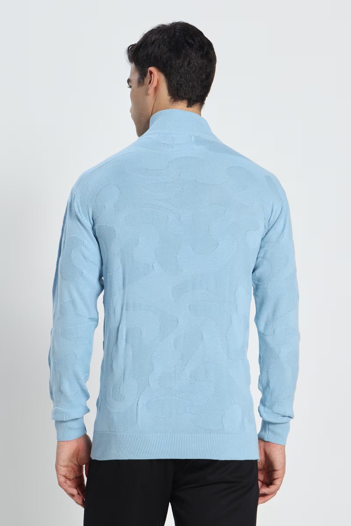 Rauth Men Textured Knitted Mock Neck Full Sleeve Casual T-Shirt / Sweater