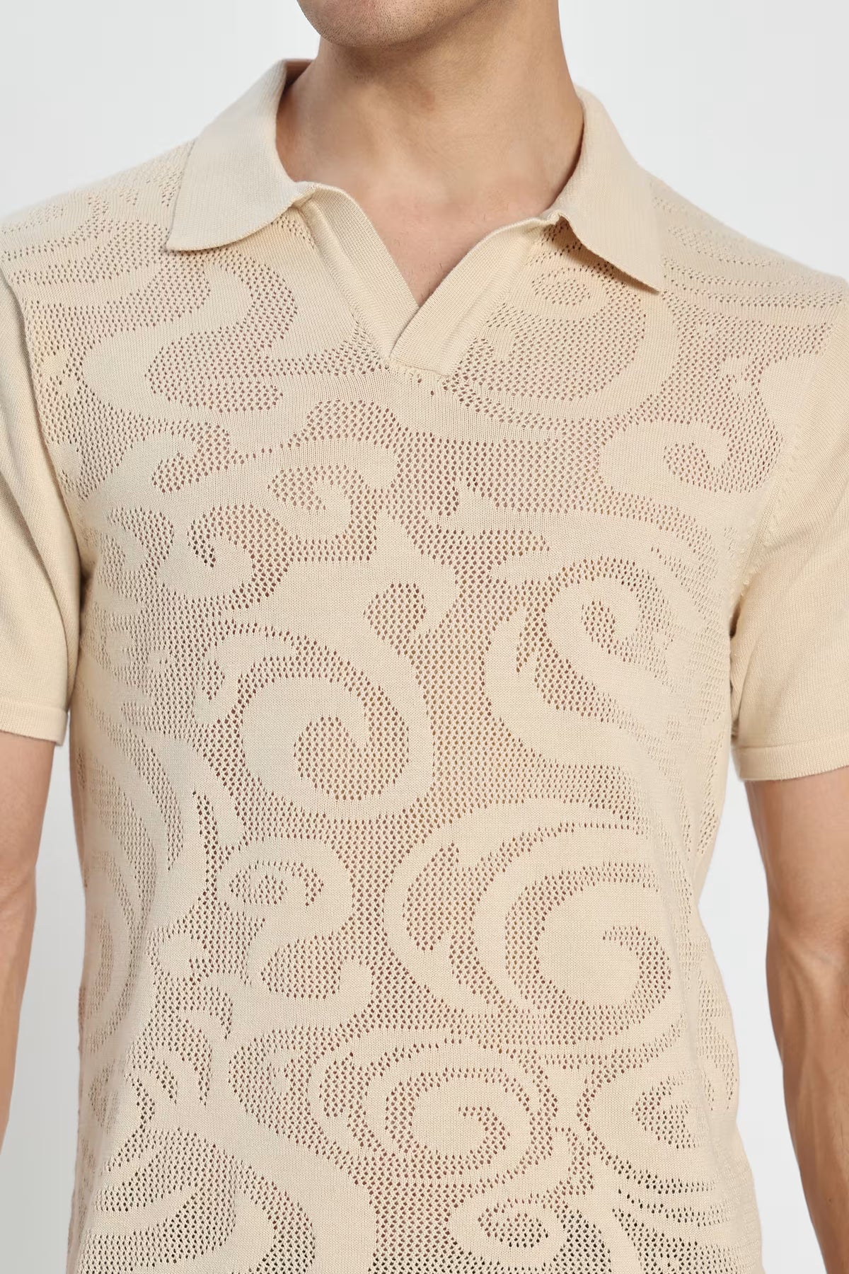 Rauth Men Self-Design Textured Knitted Polo Collar Casual T-Shirt