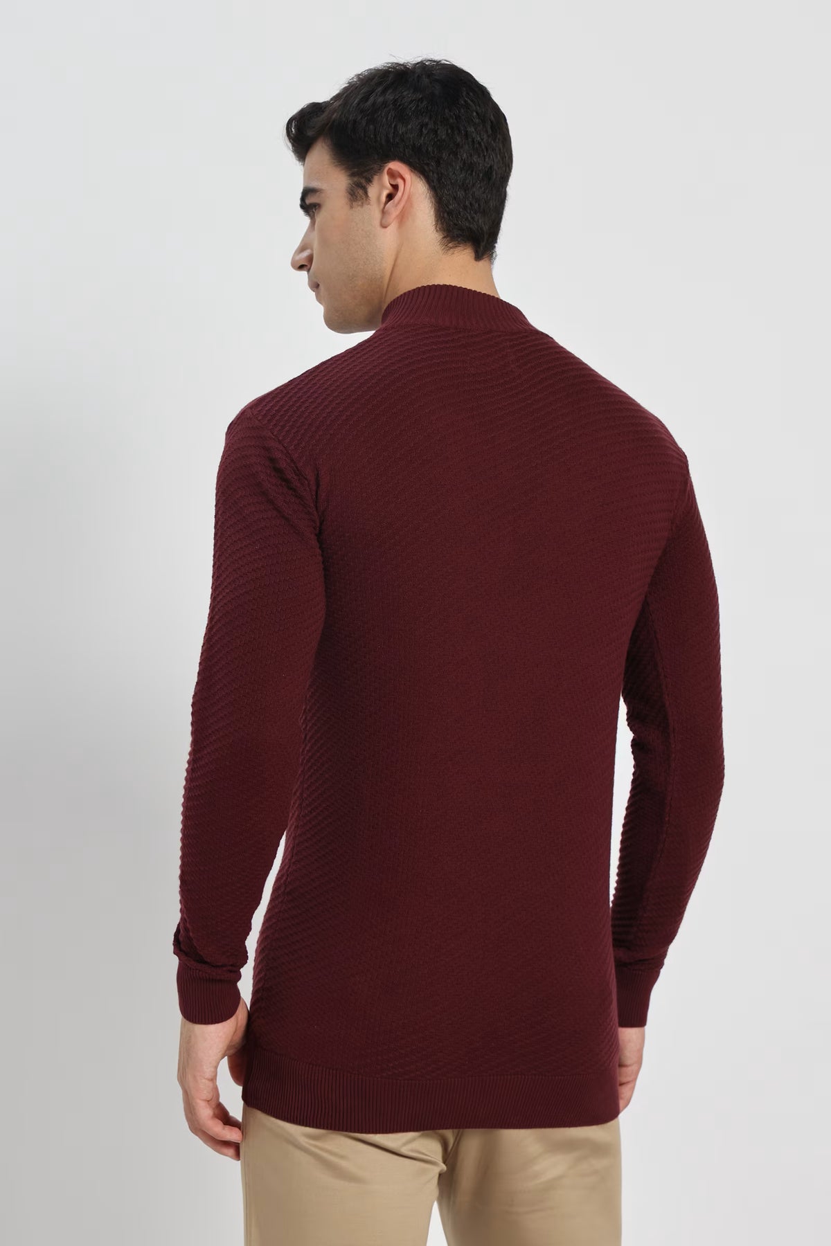 Rauth Men's Solid Half-Zip High Neck Full Sleeve Casual Knitted T-Shirt / Sweater