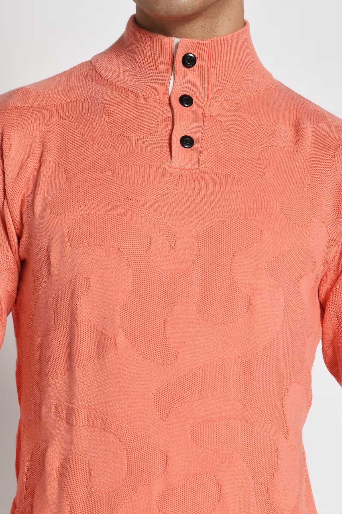 Rauth Men Textured Knitted Mock Neck Full Sleeve Casual T-Shirt / Sweater