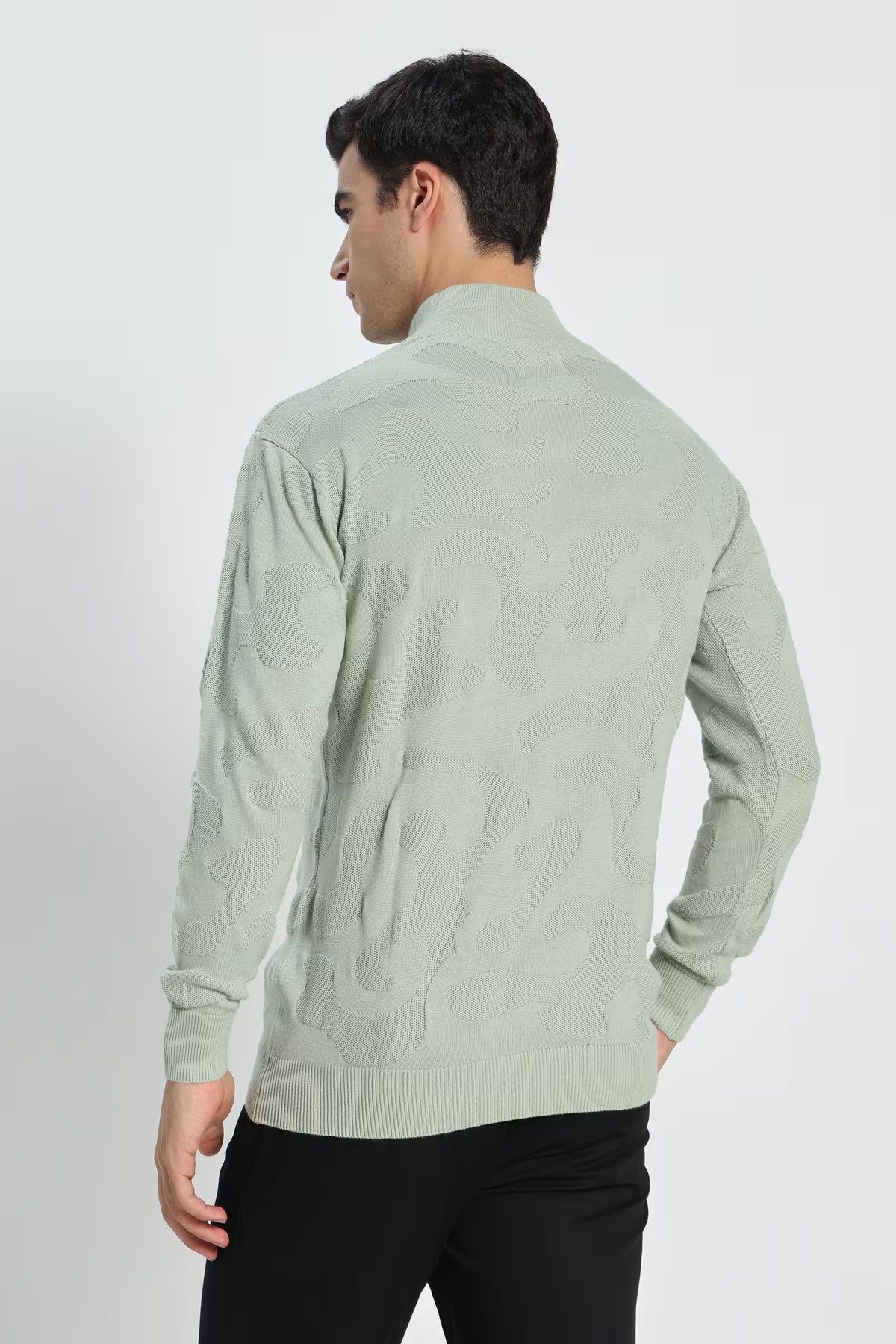 Rauth Men Textured Knitted Mock Neck Full Sleeve Casual T-Shirt / Sweater