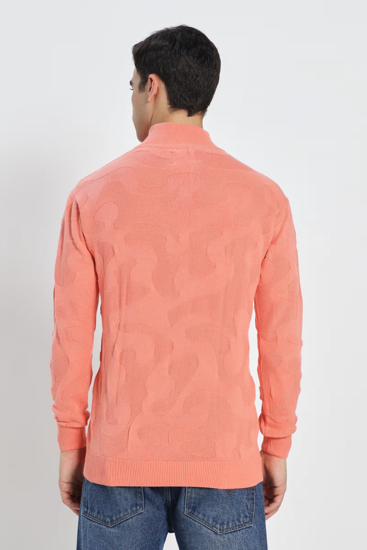 Rauth Men Textured Knitted Mock Neck Full Sleeve Casual T-Shirt / Sweater